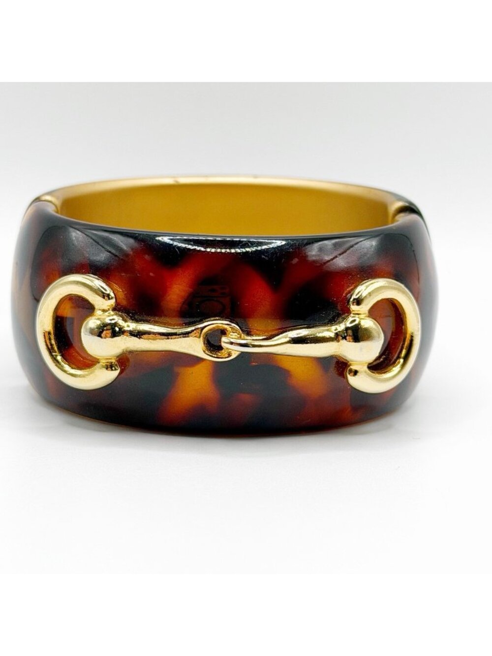 LISI LERCH Hinged Acrylic Faux Tortoiseshell Equestrian Clamper Bangle Bracelet